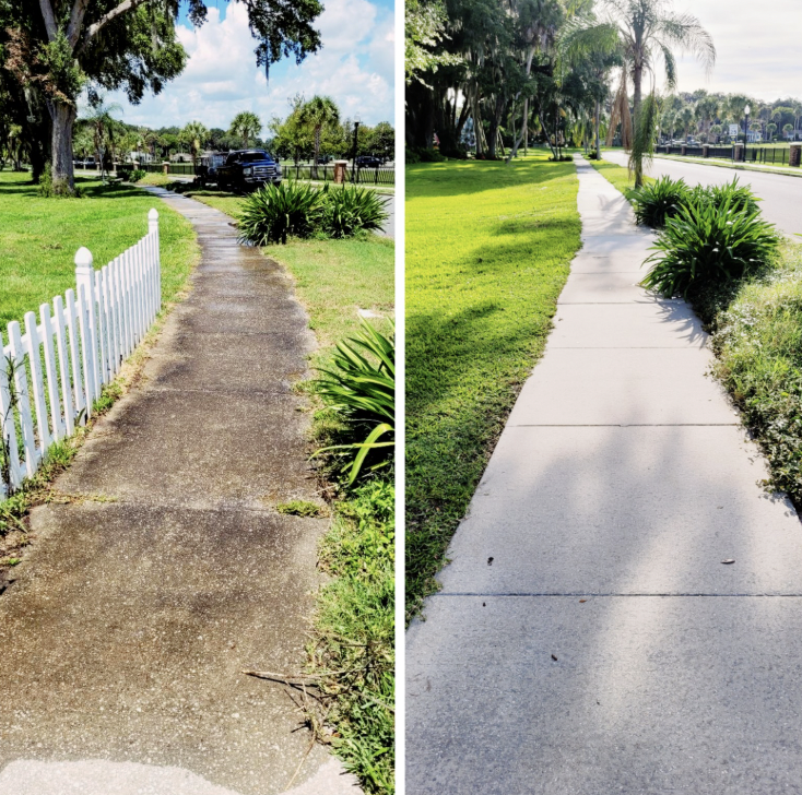 Before and after of a Shoreline Pressure Washing job on the Treasure Coast