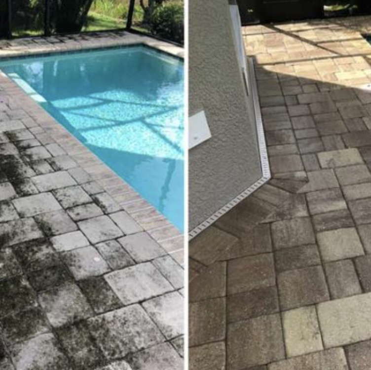 Before and after of a Shoreline Pressure Washing job on the Treasure Coast