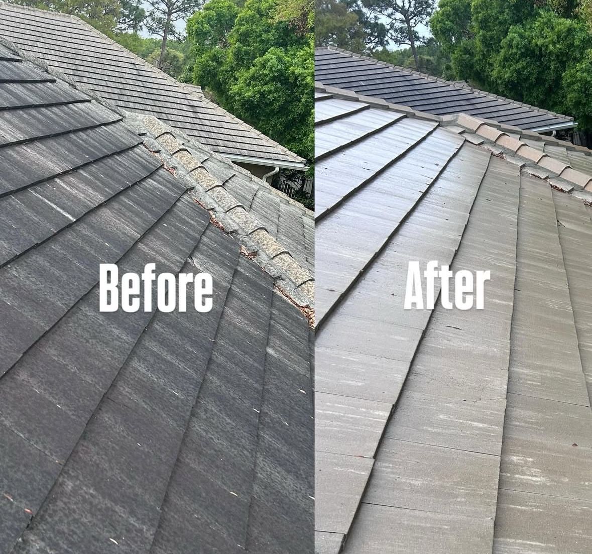 Before and after of a Shoreline Pressure Washing job on the Treasure Coast