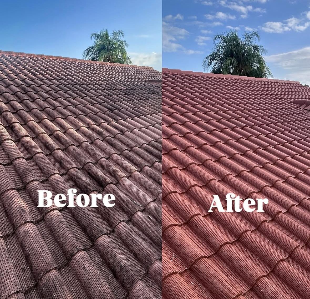 Before and after of a Shoreline Pressure Washing job on the Treasure Coast