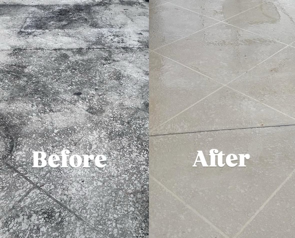 Before and after of a Shoreline Pressure Washing job on the Treasure Coast