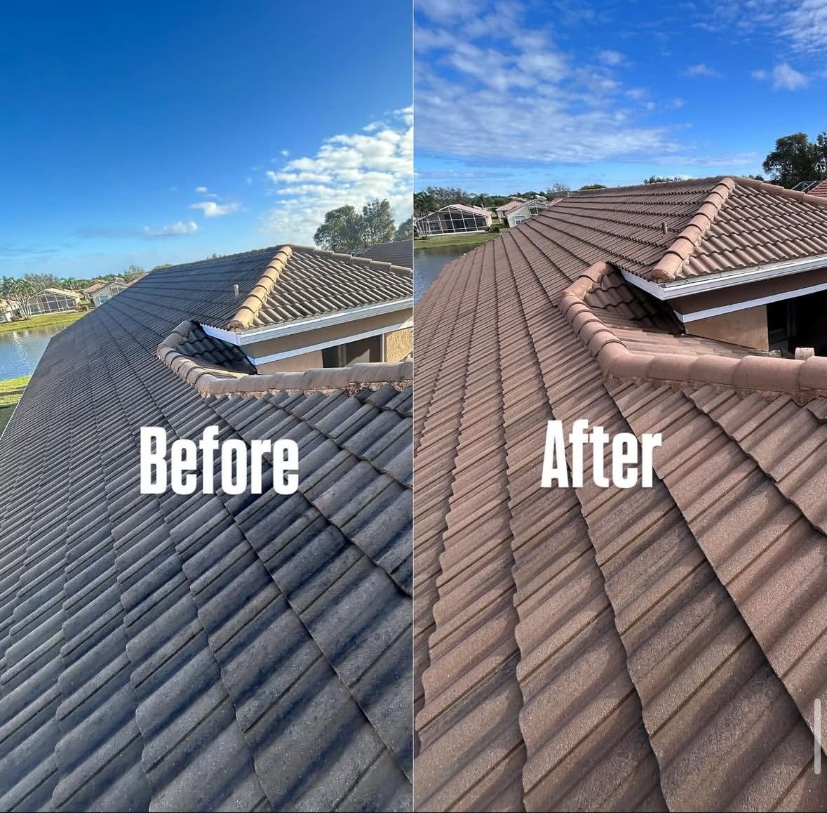Before and after of a Shoreline Pressure Washing job on the Treasure Coast