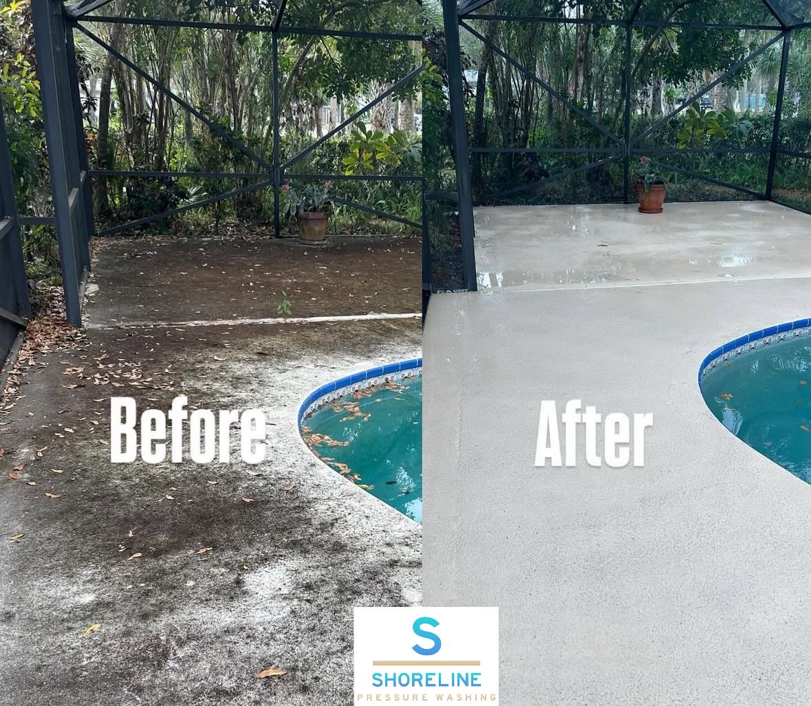 Before and after of a Shoreline Pressure Washing job on the Treasure Coast
