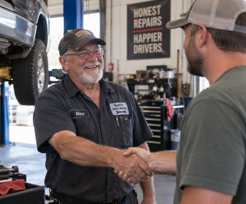 Shop owner greeting a customer