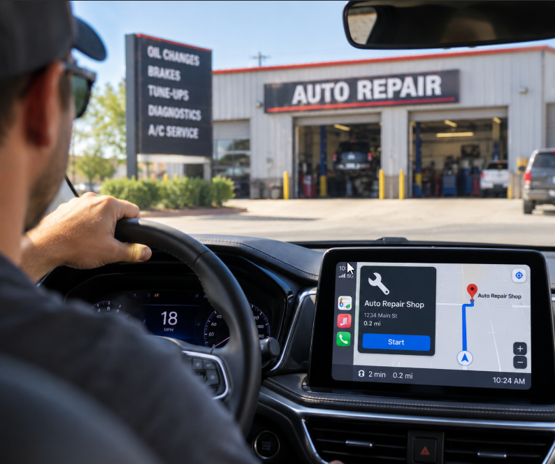 Driver arriving at an auto repair shop