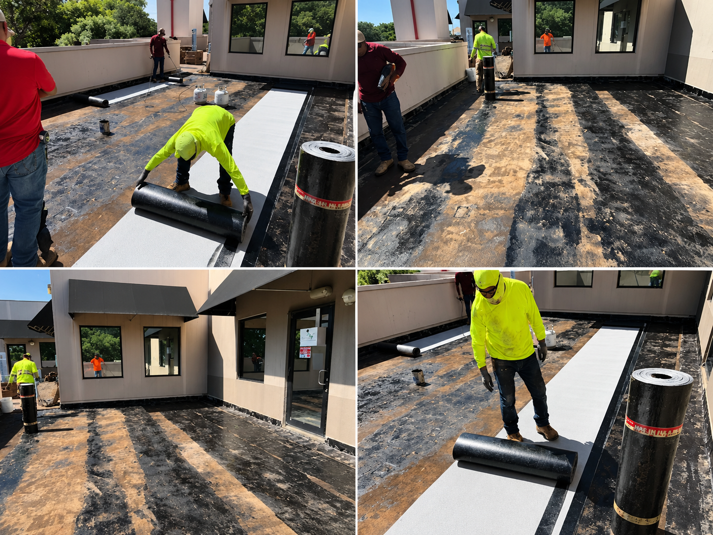 Roofing team at work