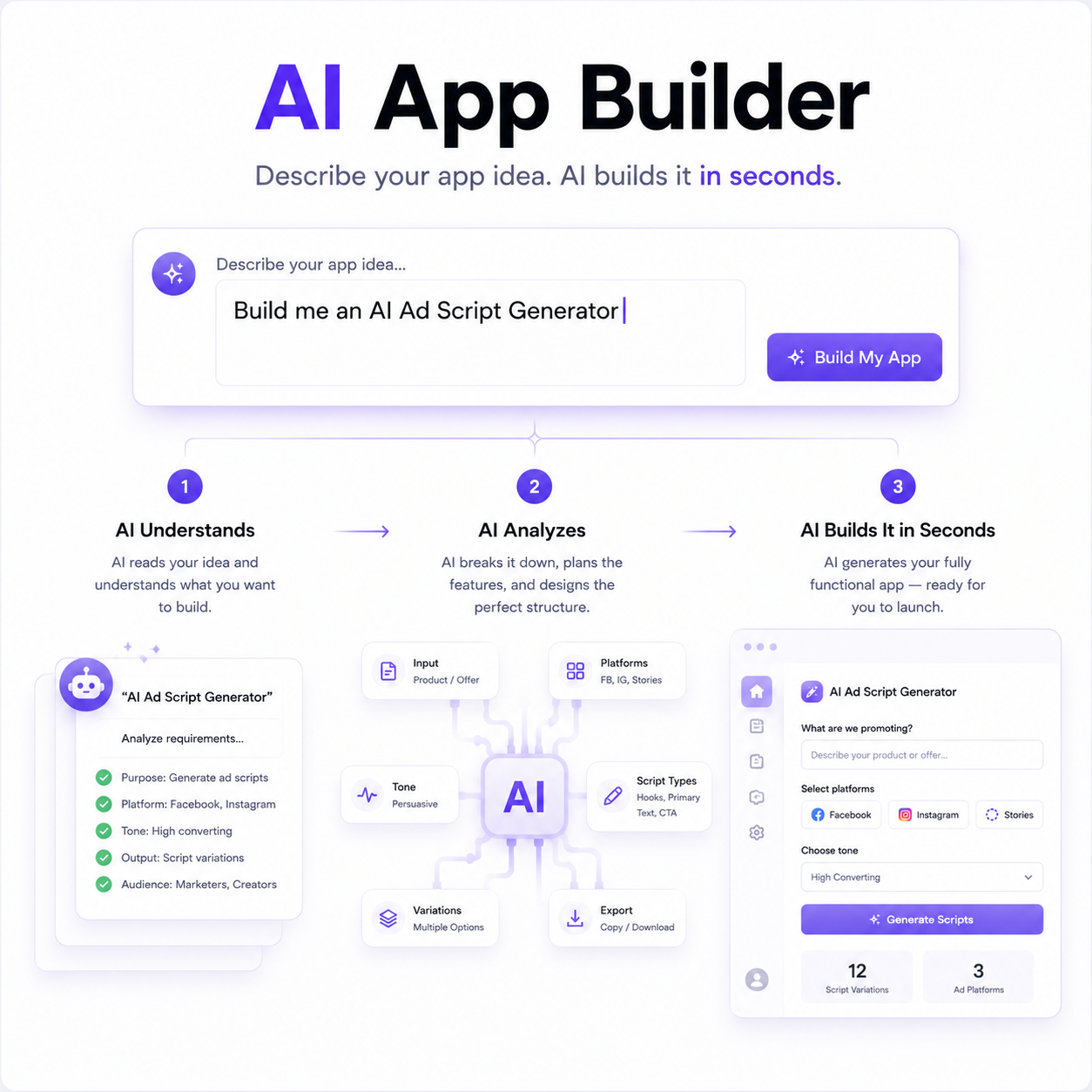 AI App Builder — describe your app idea and AI builds it in seconds