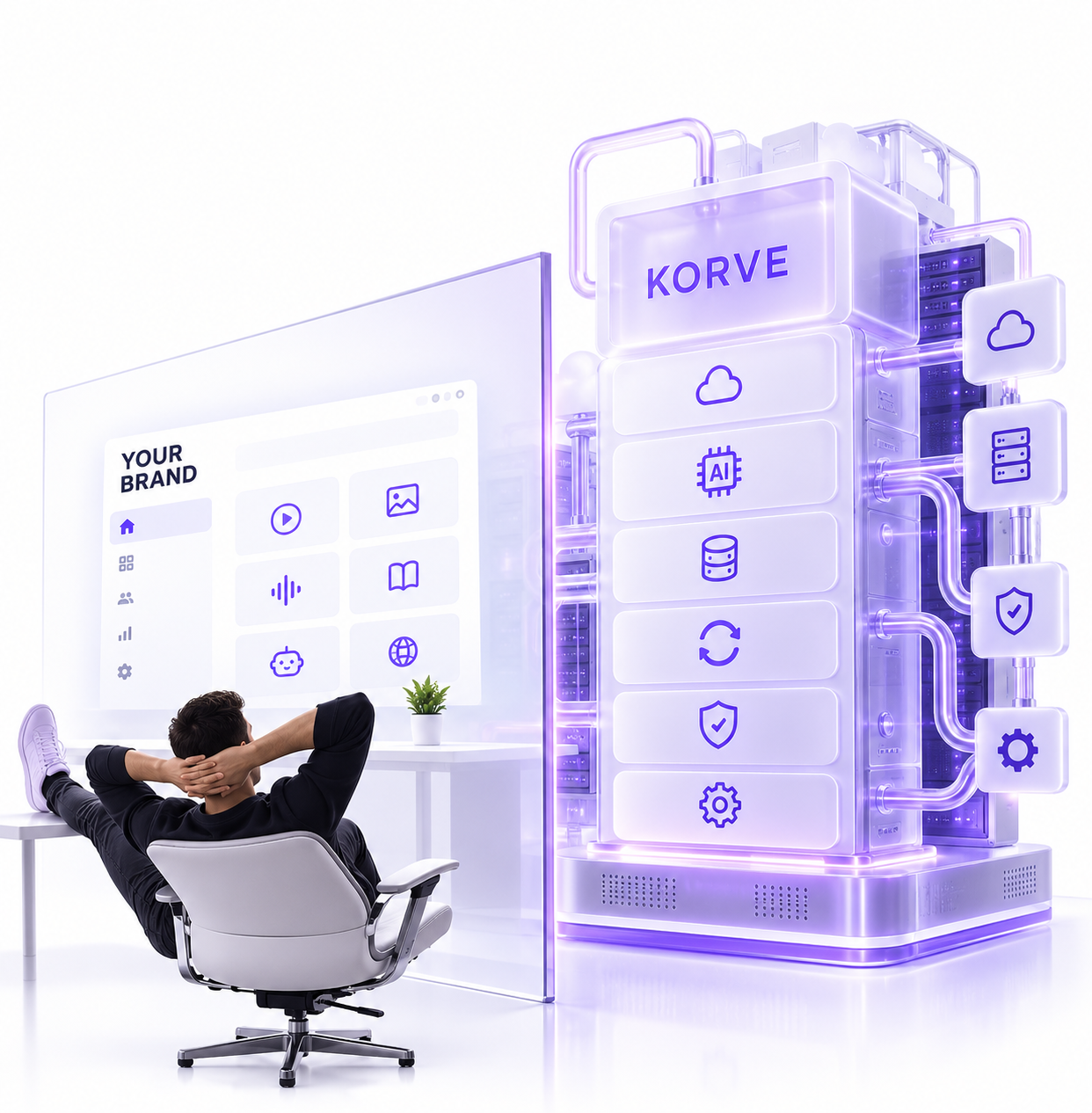 You sitting back with your branded platform running while Korve handles the infrastructure