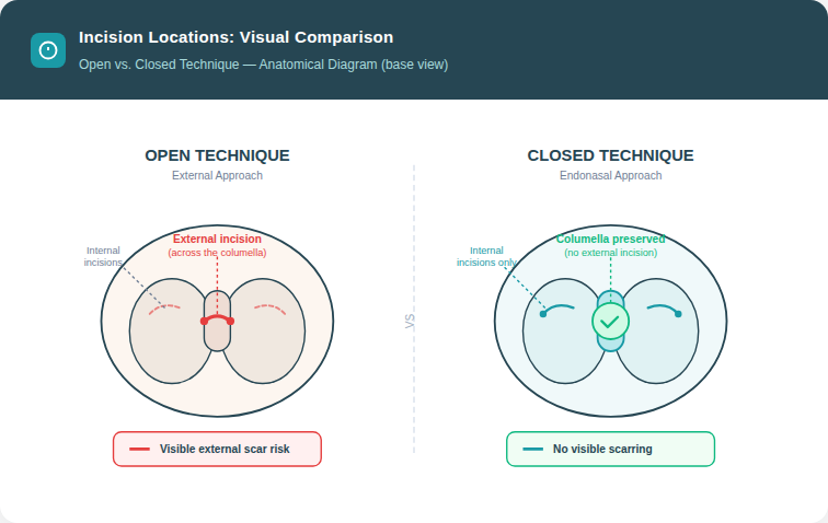 Visual Comparison of Incision Locations Rhinoplasty