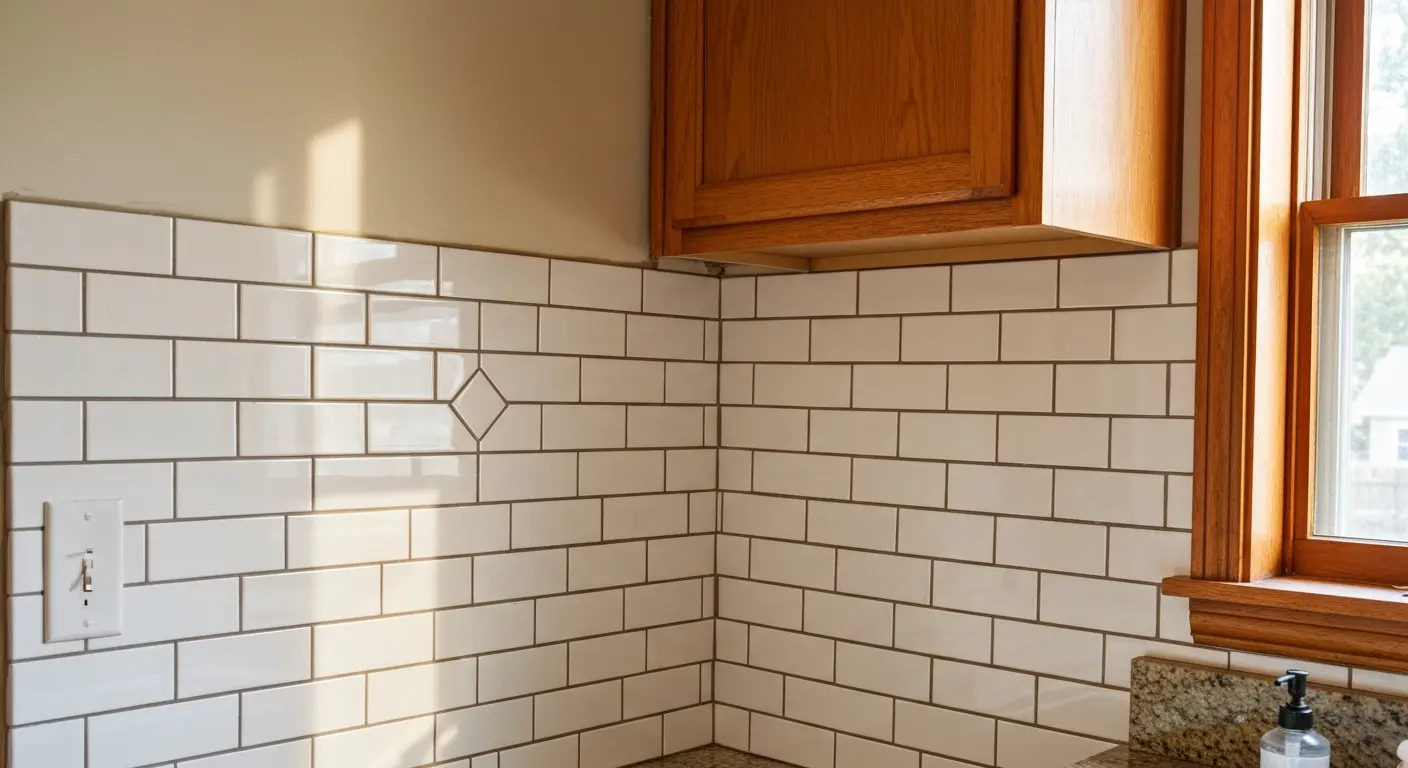 Ceramic tile backsplash installation