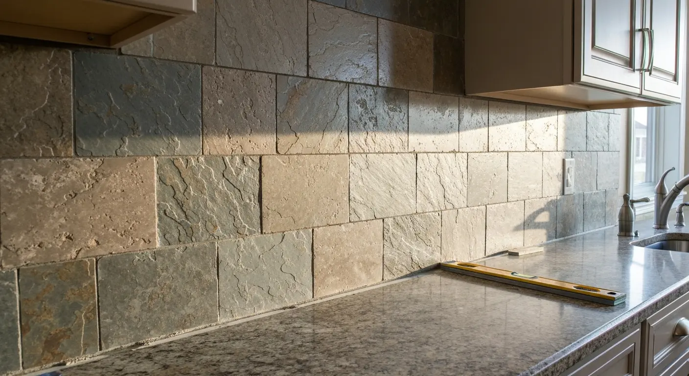 Stone tile backsplash