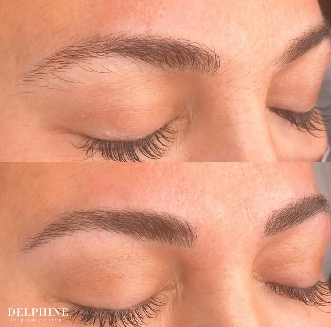 Eyebrow restoration by Delphine, before and after