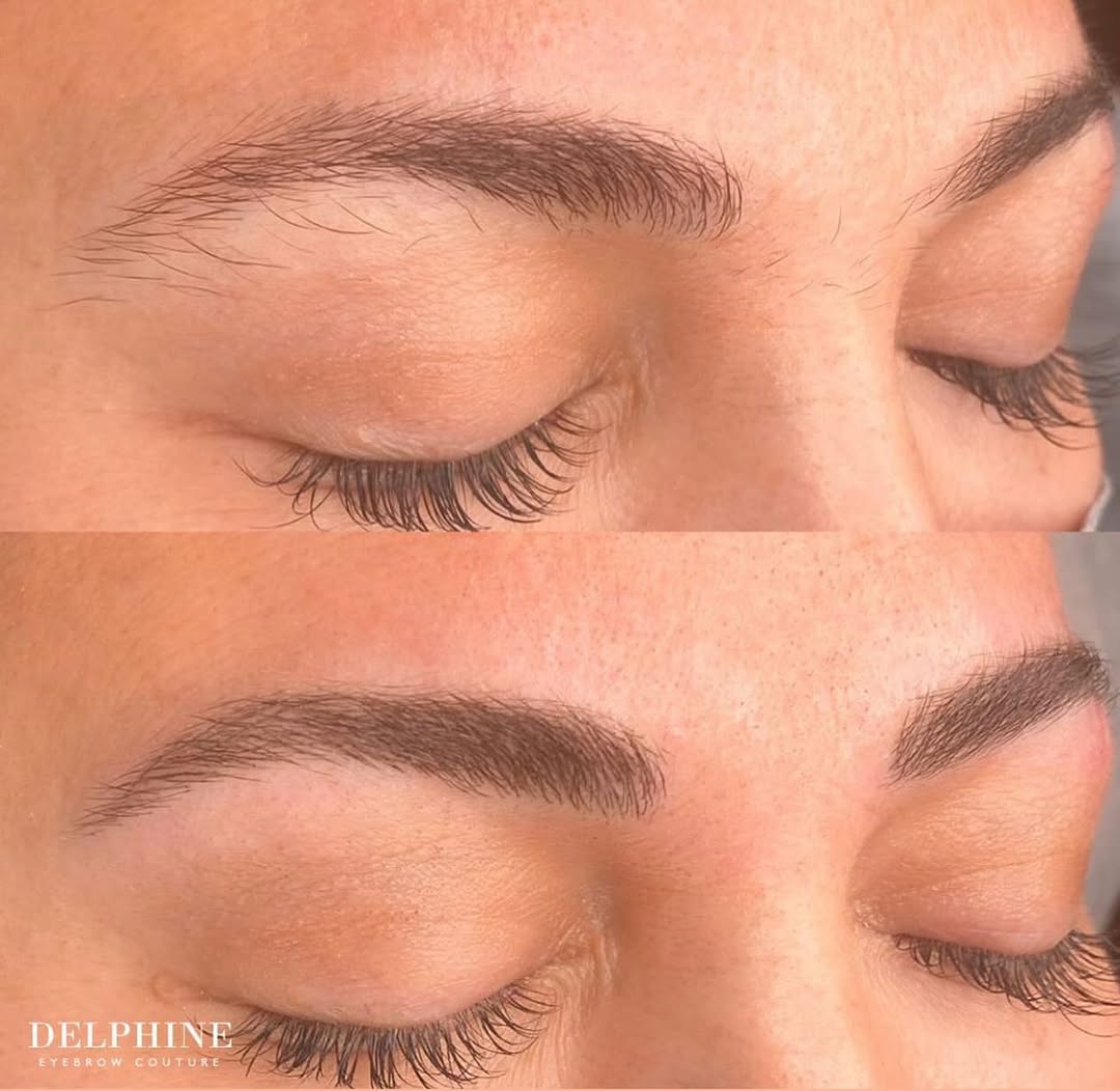 Eyebrow restoration by Delphine, before and after