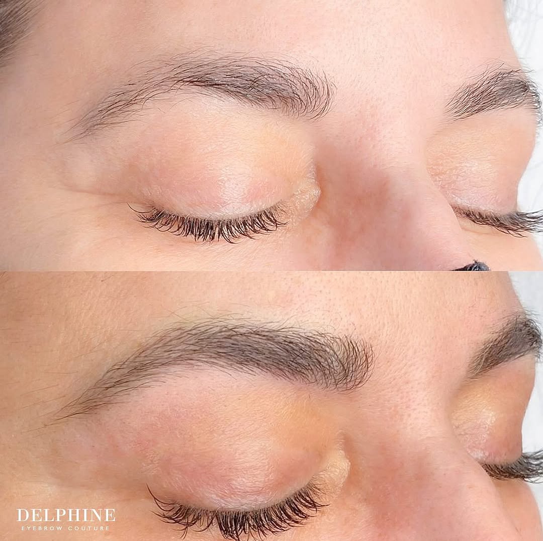 Eyebrow restoration by Delphine, before and after