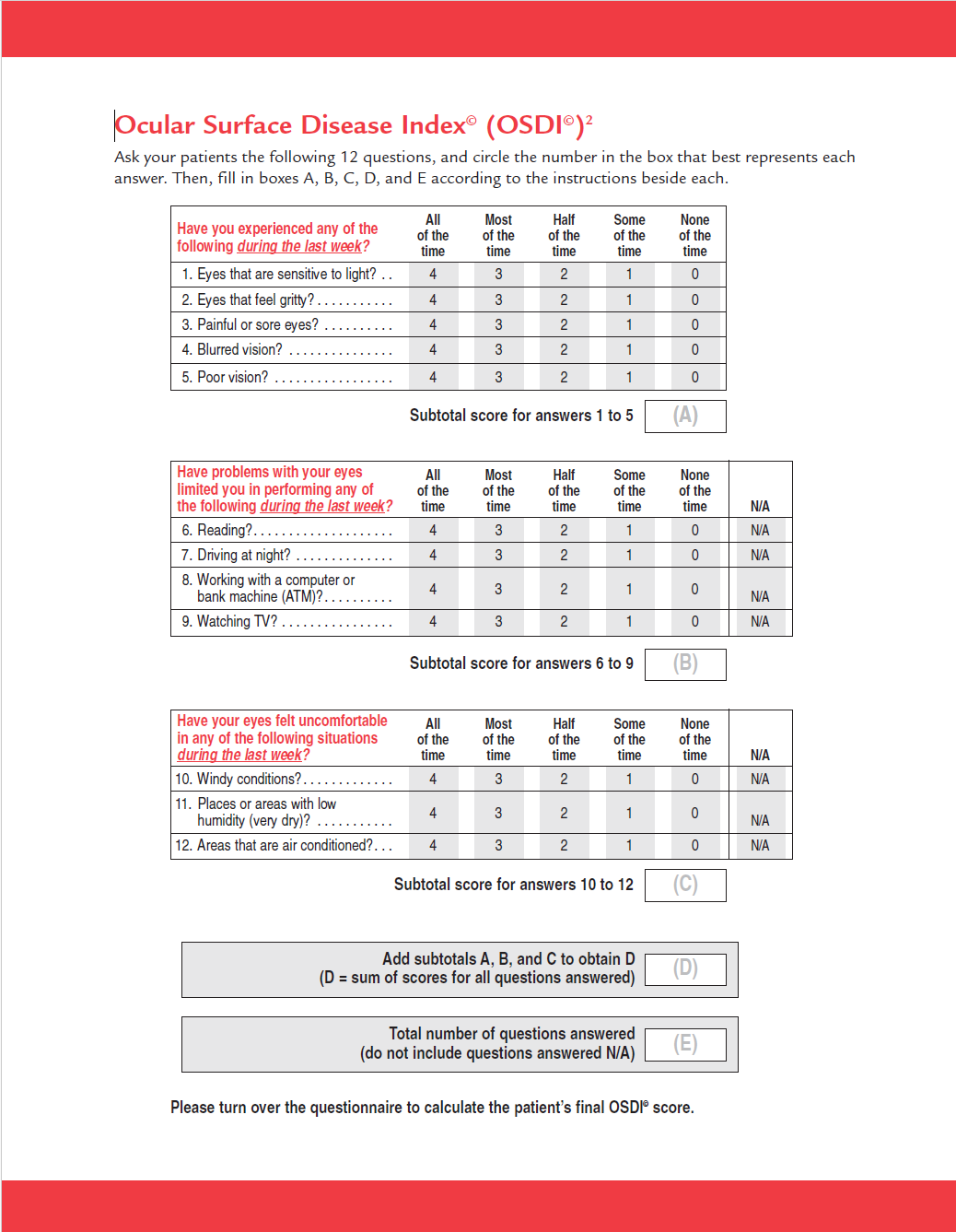 Ocular Surface Disease Index OSDI
