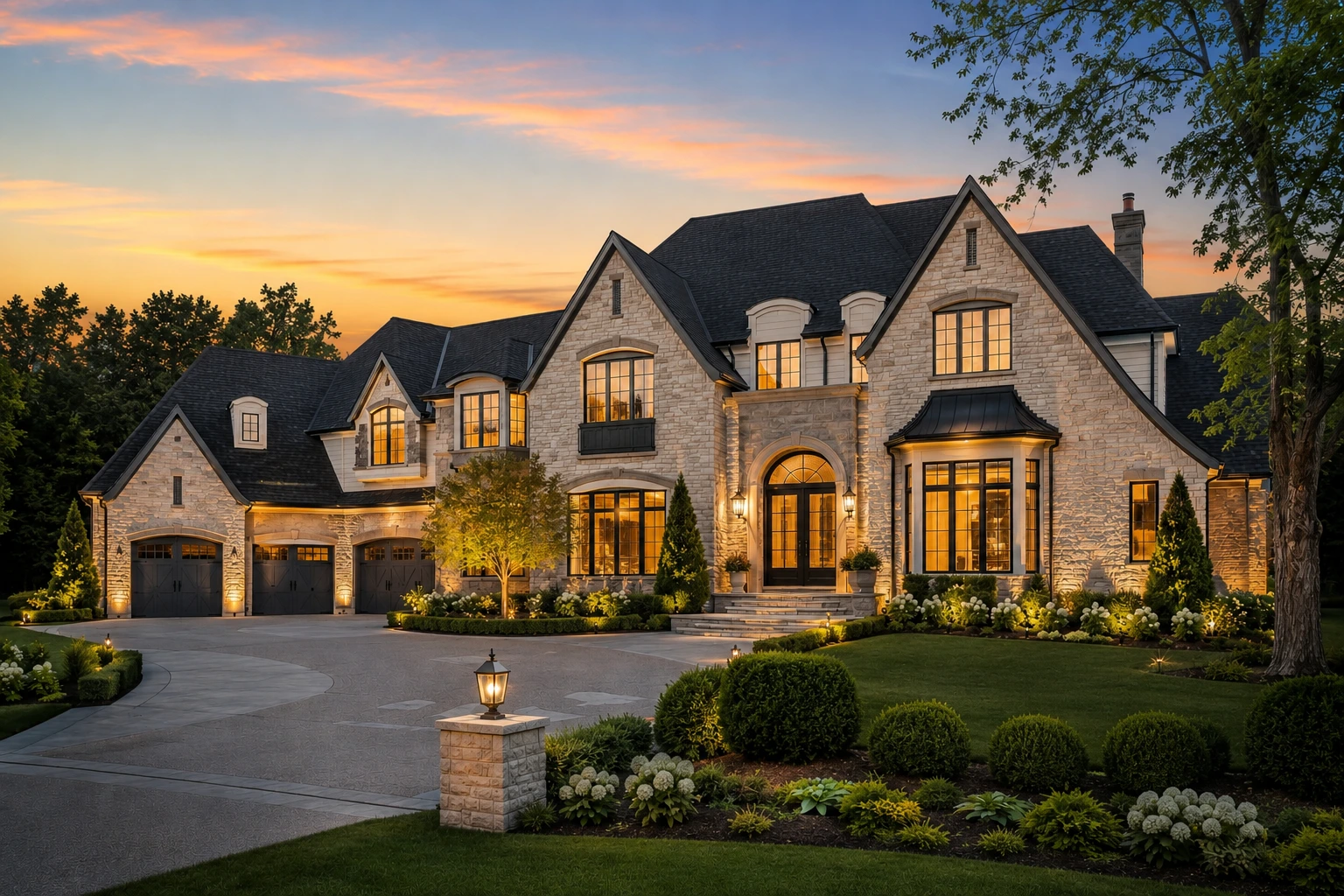 Luxury estate at dusk