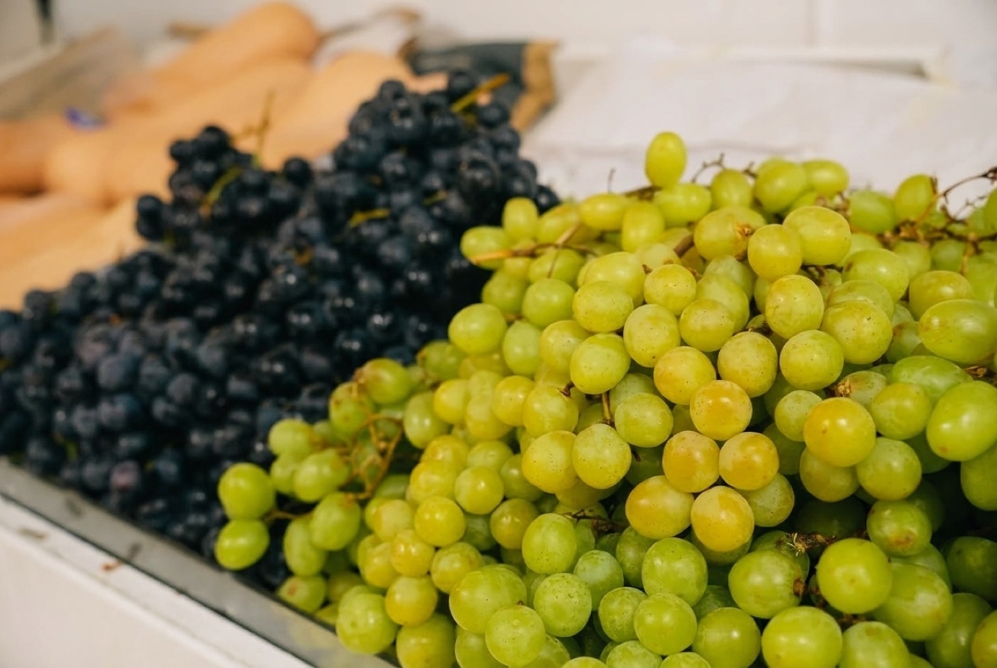 Our famous gigantic red and green grapes, up close