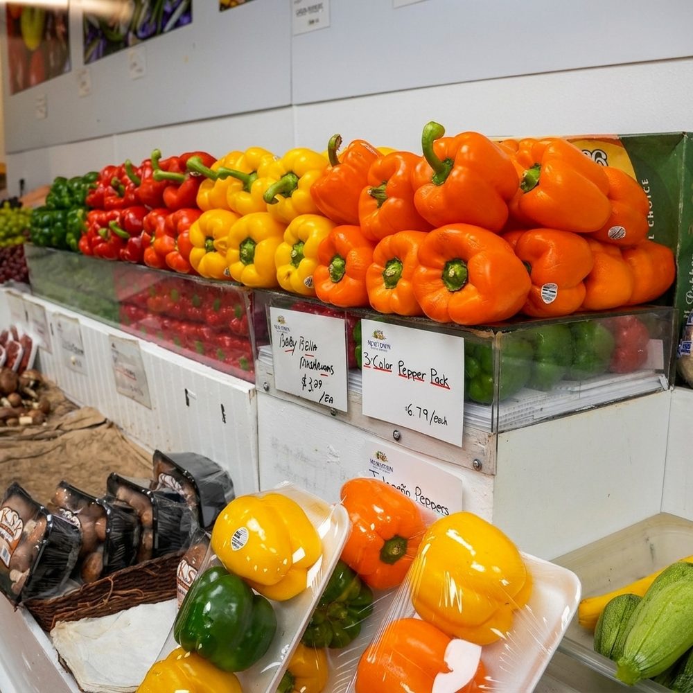 Red, orange and yellow peppers