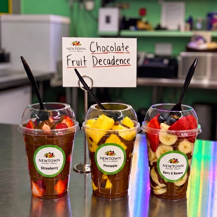 Chocolate Fruit Decadence cups in strawberry, pineapple, and berry and banana