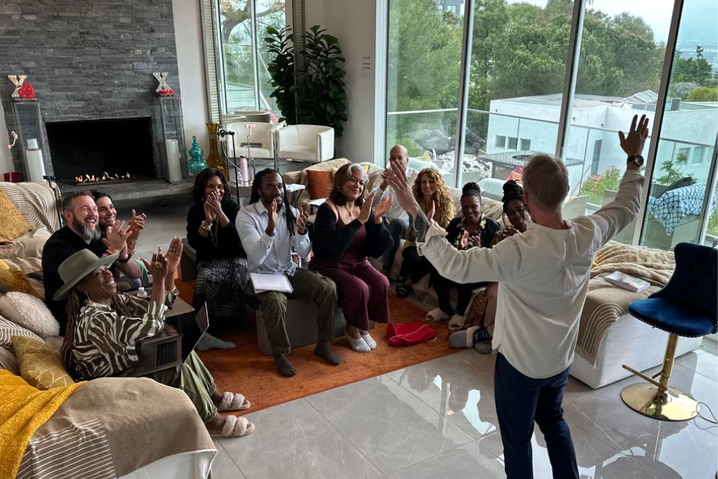Stacey Frick speaking at a retreat