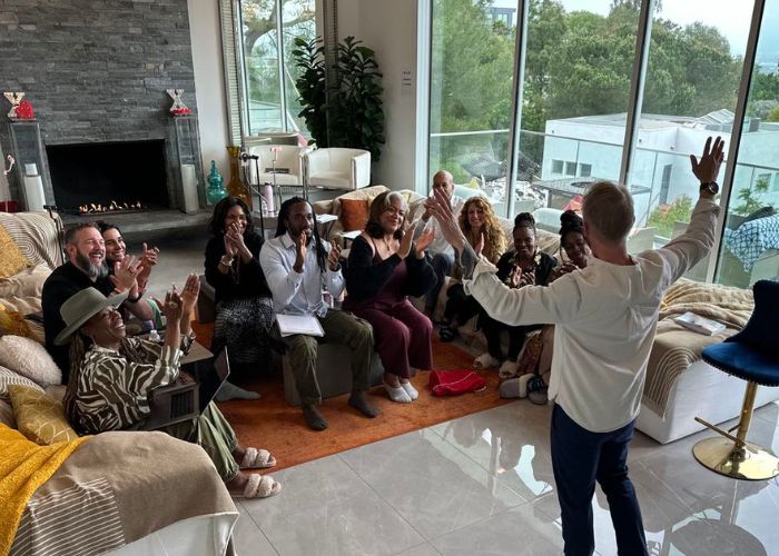 Stacey Frick speaking at a retreat