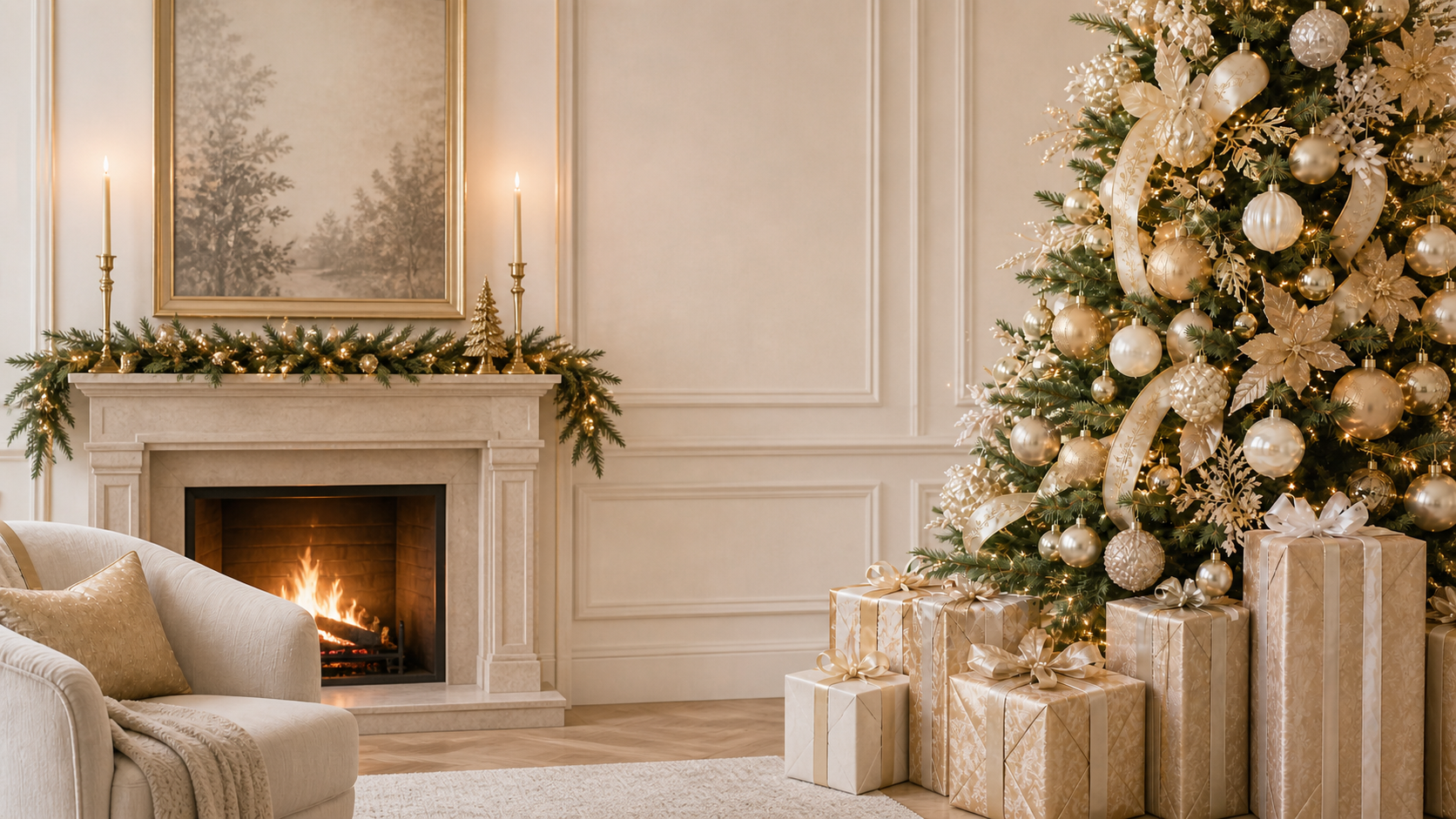 White gold Christmas tree living room 