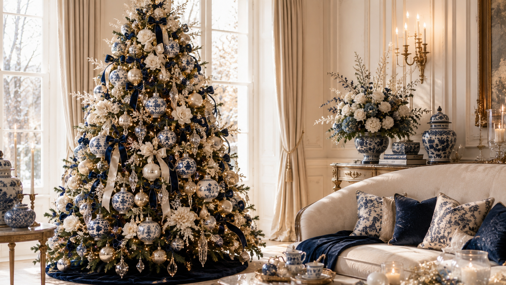 White gold Christmas tree living room 