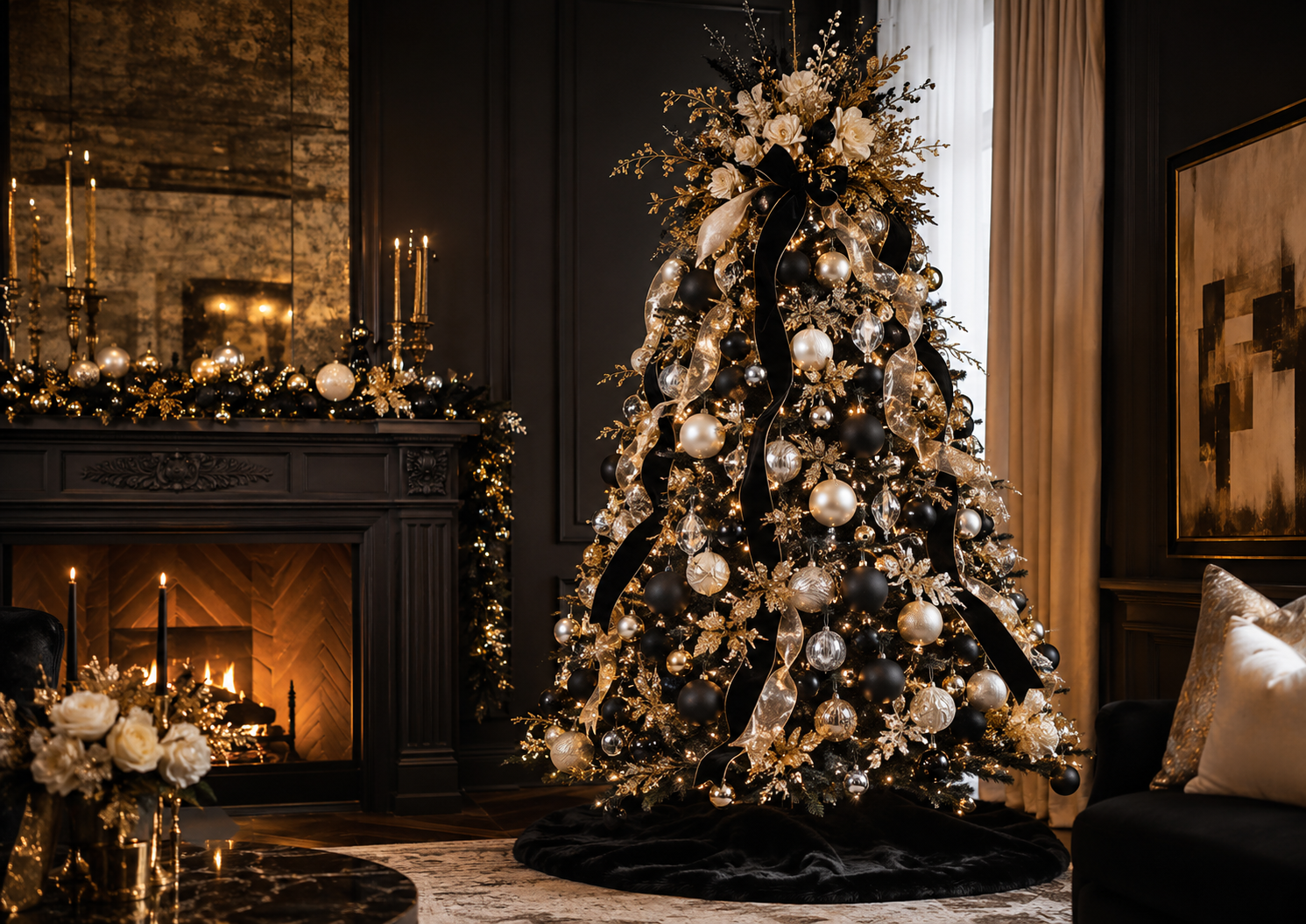 White gold Christmas tree living room 