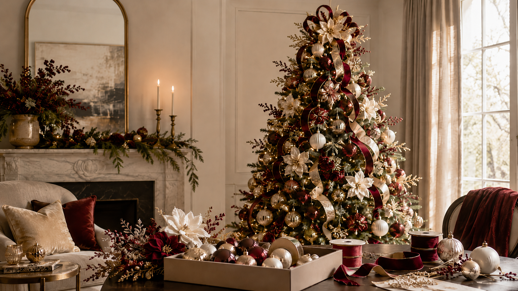 White gold Christmas tree living room 