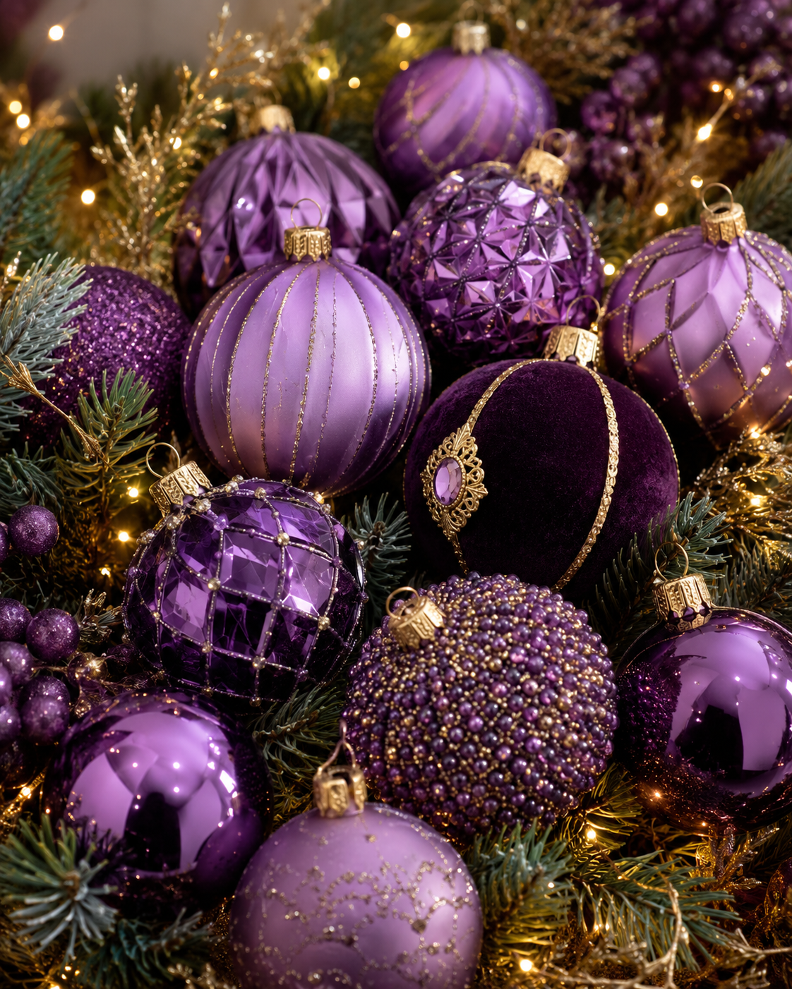 Purple textured Christmas ornaments 