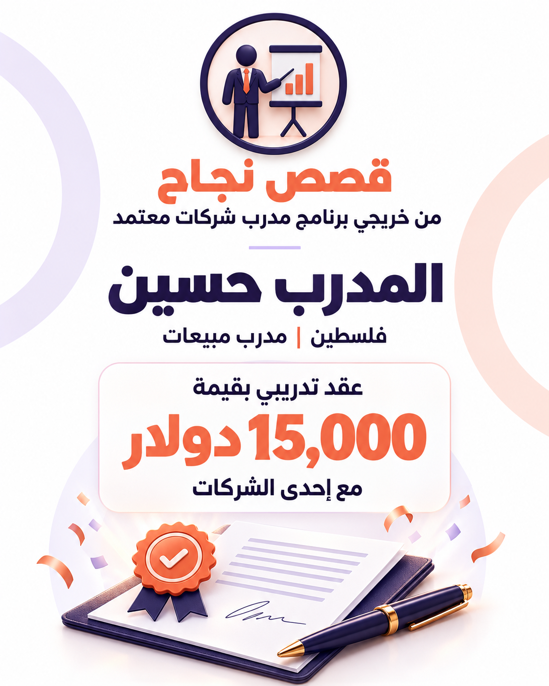 قصة نجاح المدرب حسين – عقد تدريبي بقيمة 15,000 دولار
