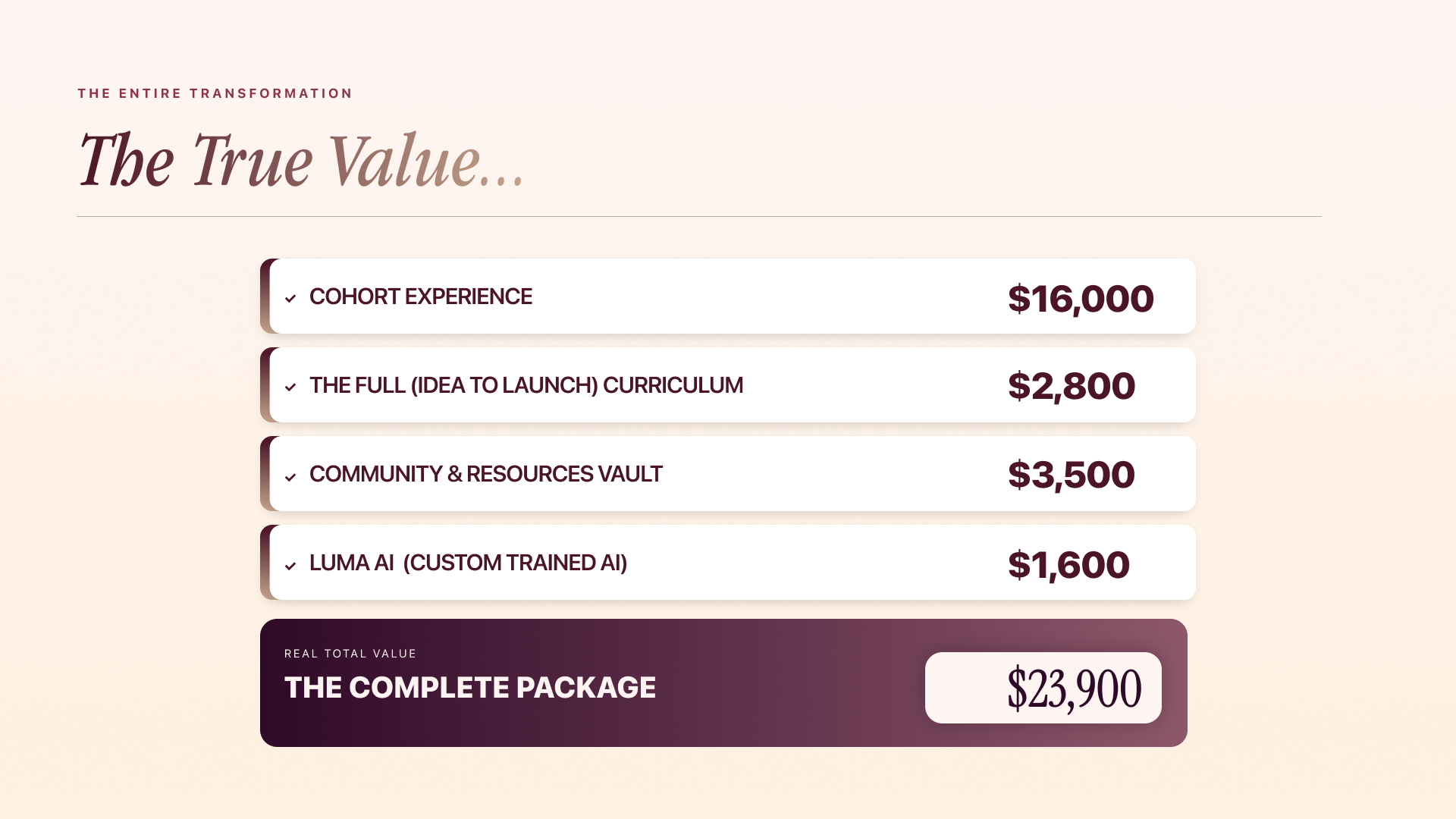 The Complete Package total value $23,900