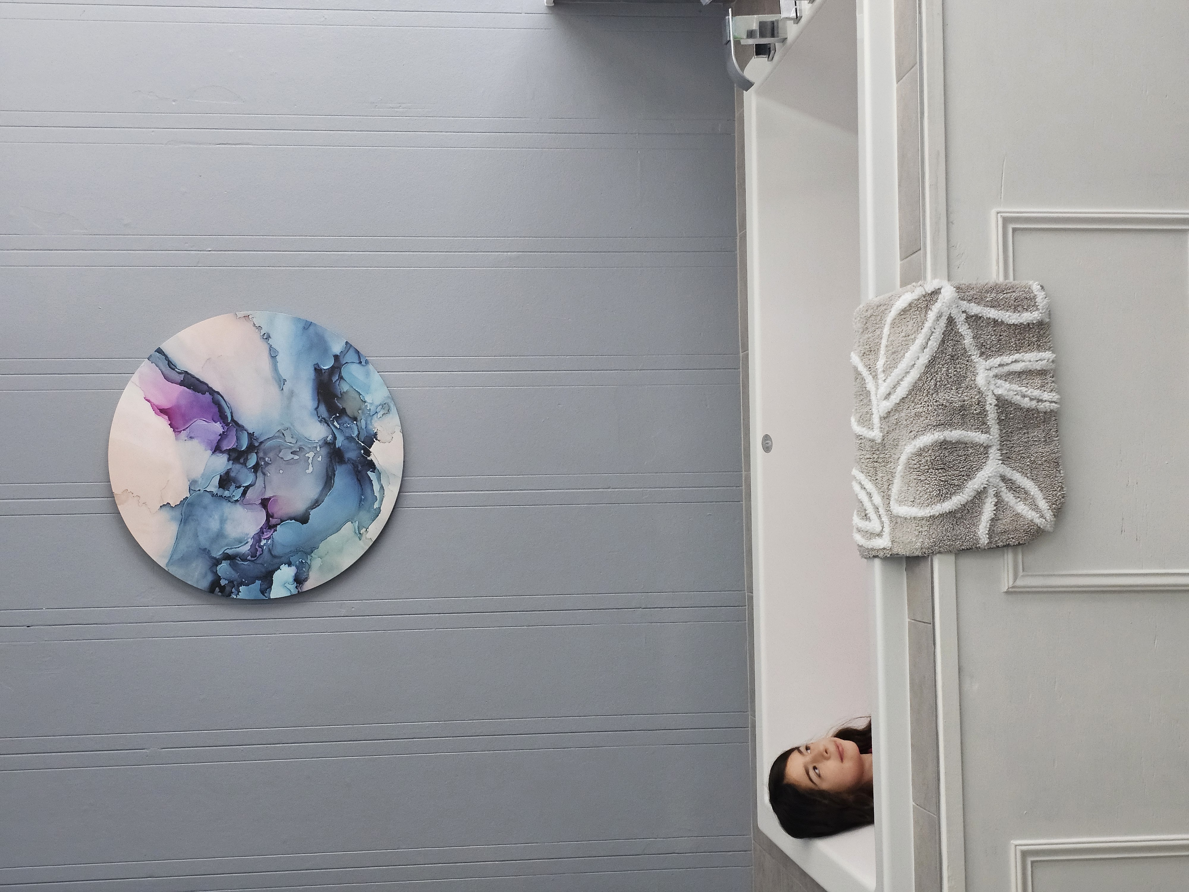 Our extra-large birthing tub, shown with a child for scale