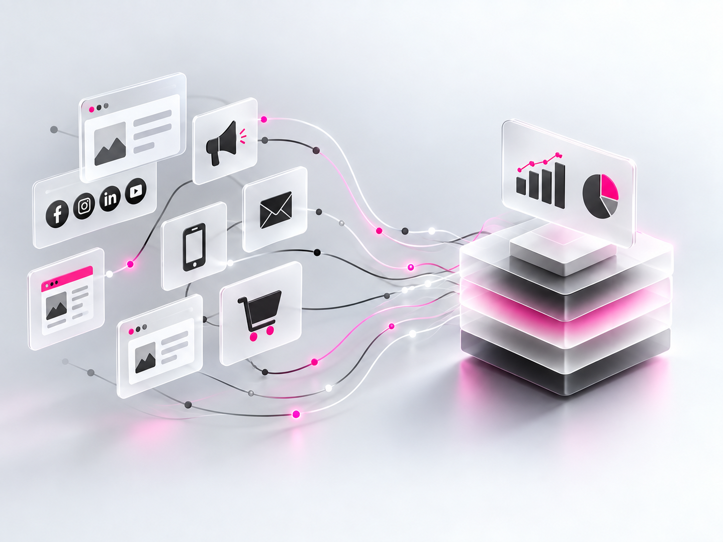 Website events flowing through tag management into analytics platforms