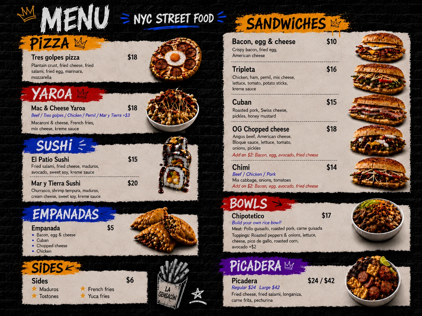El Bloque 407 NYC Street Food menu