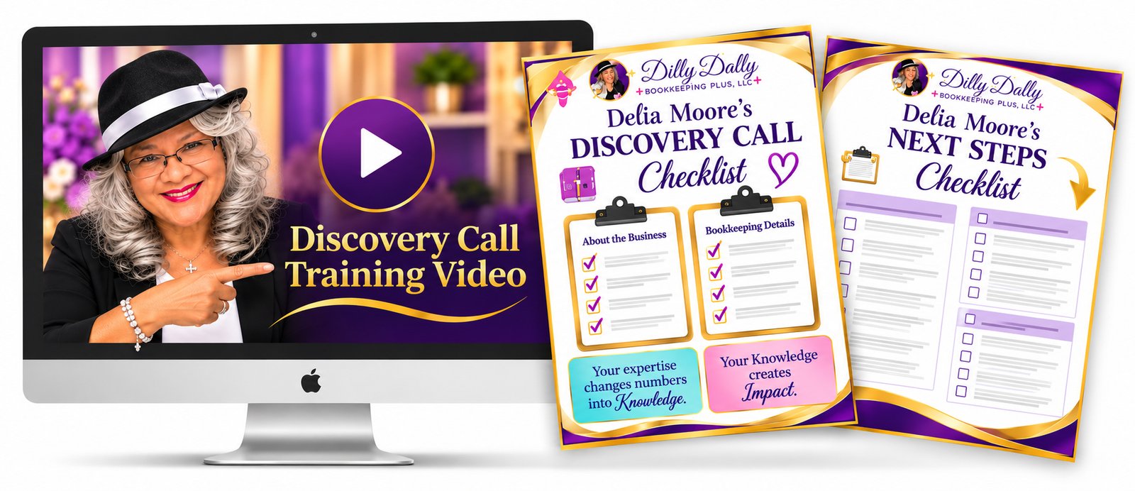 Discovery Call Training video, Discovery Call Checklist, Checklist Spreadsheet, Next Steps Checklist and Workflow Book