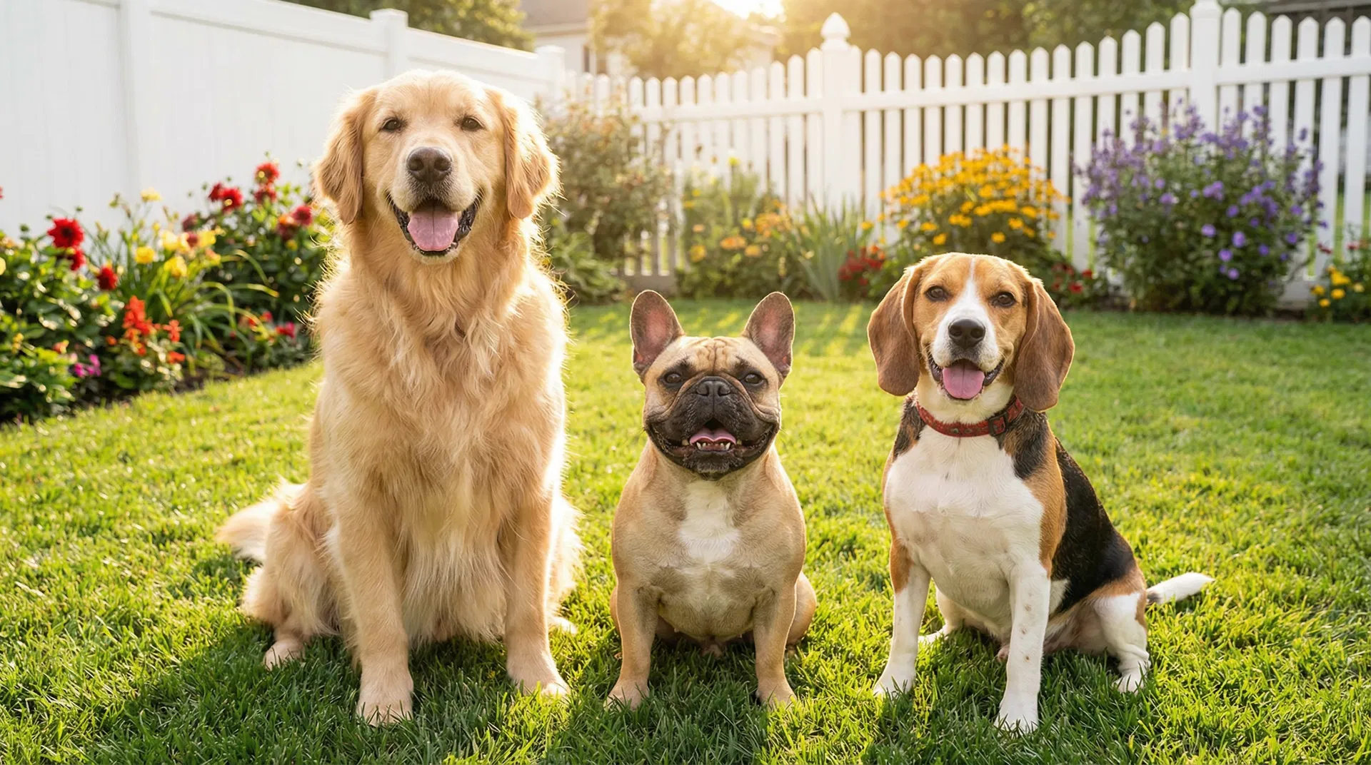Happy dogs in a clean yard