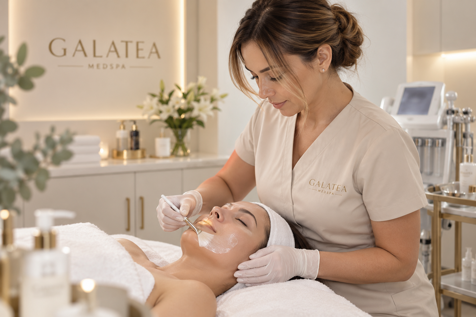 Daniela Montellano realizando un tratamiento en Galatea MedSpa