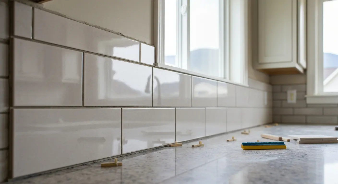 Ceramic tile backsplash installation