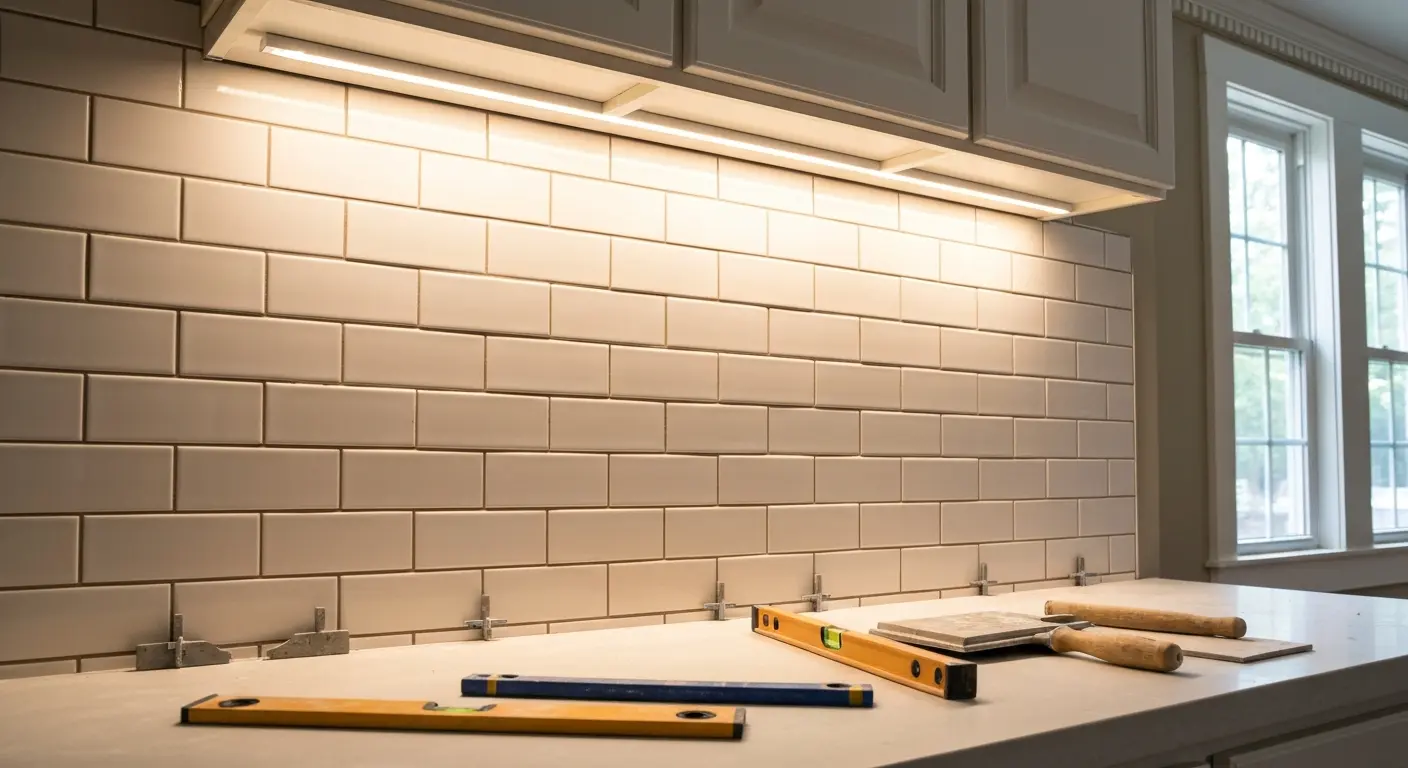 Kitchen backsplash and lighting installation