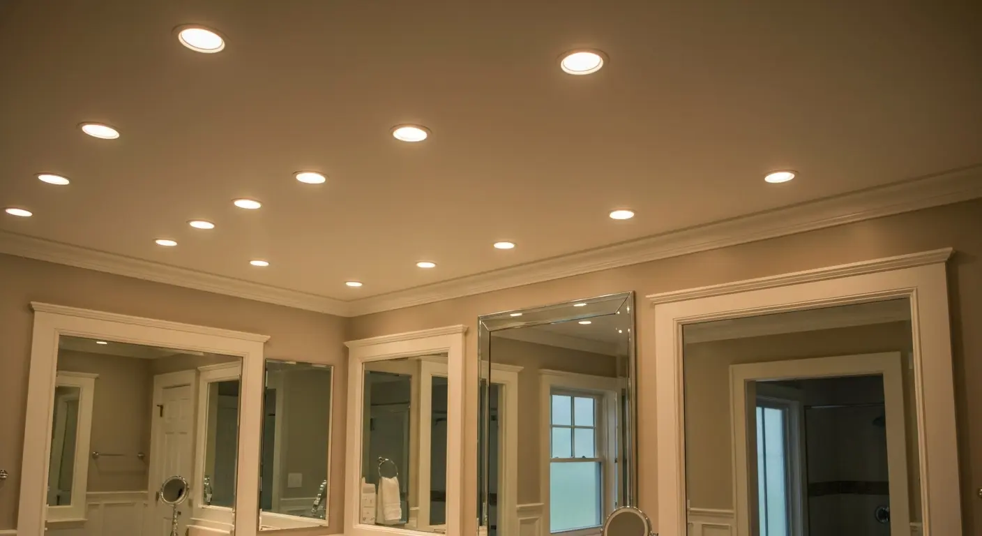 Recessed ceiling lighting in bathroom