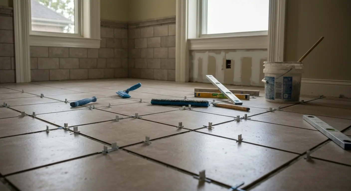 Ceramic tile bathroom flooring