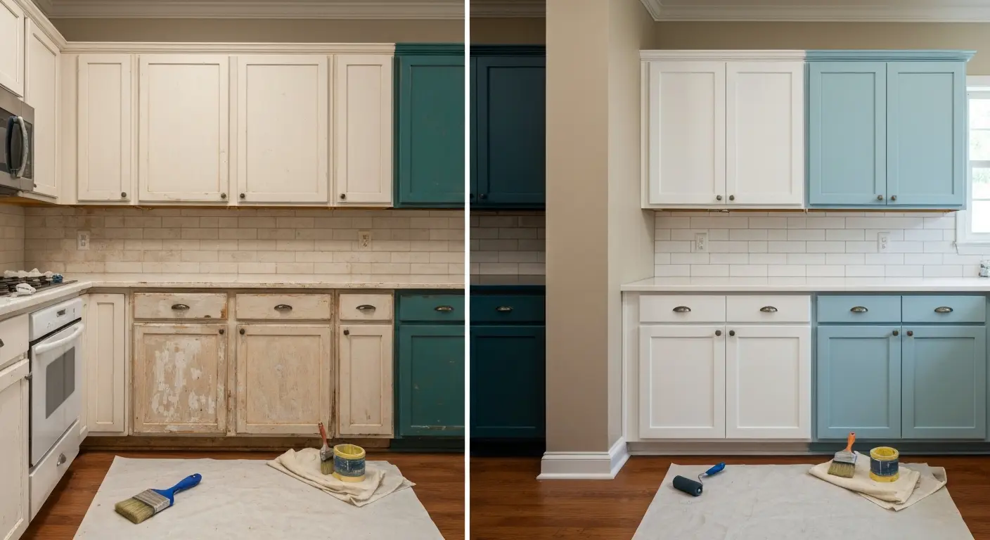 Kitchen cabinet painting before and after
