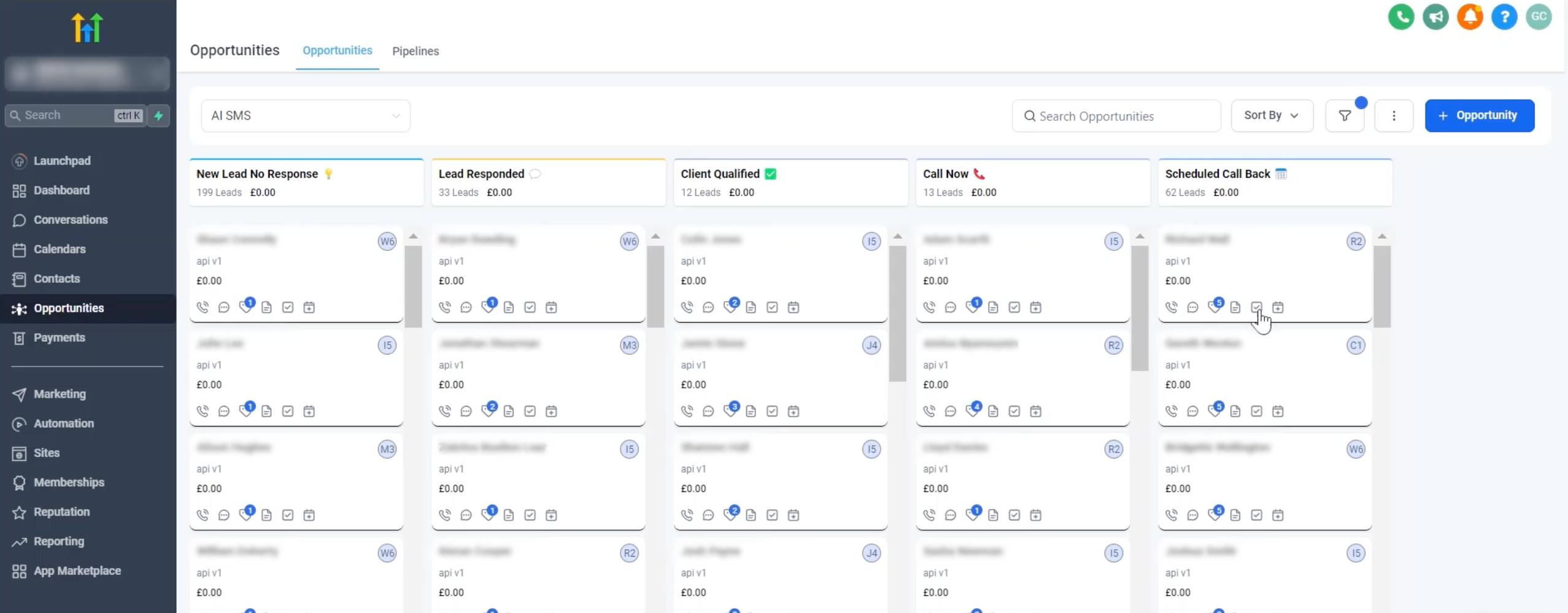 Pipeline dashboard showing lead stages across the reactivation campaign