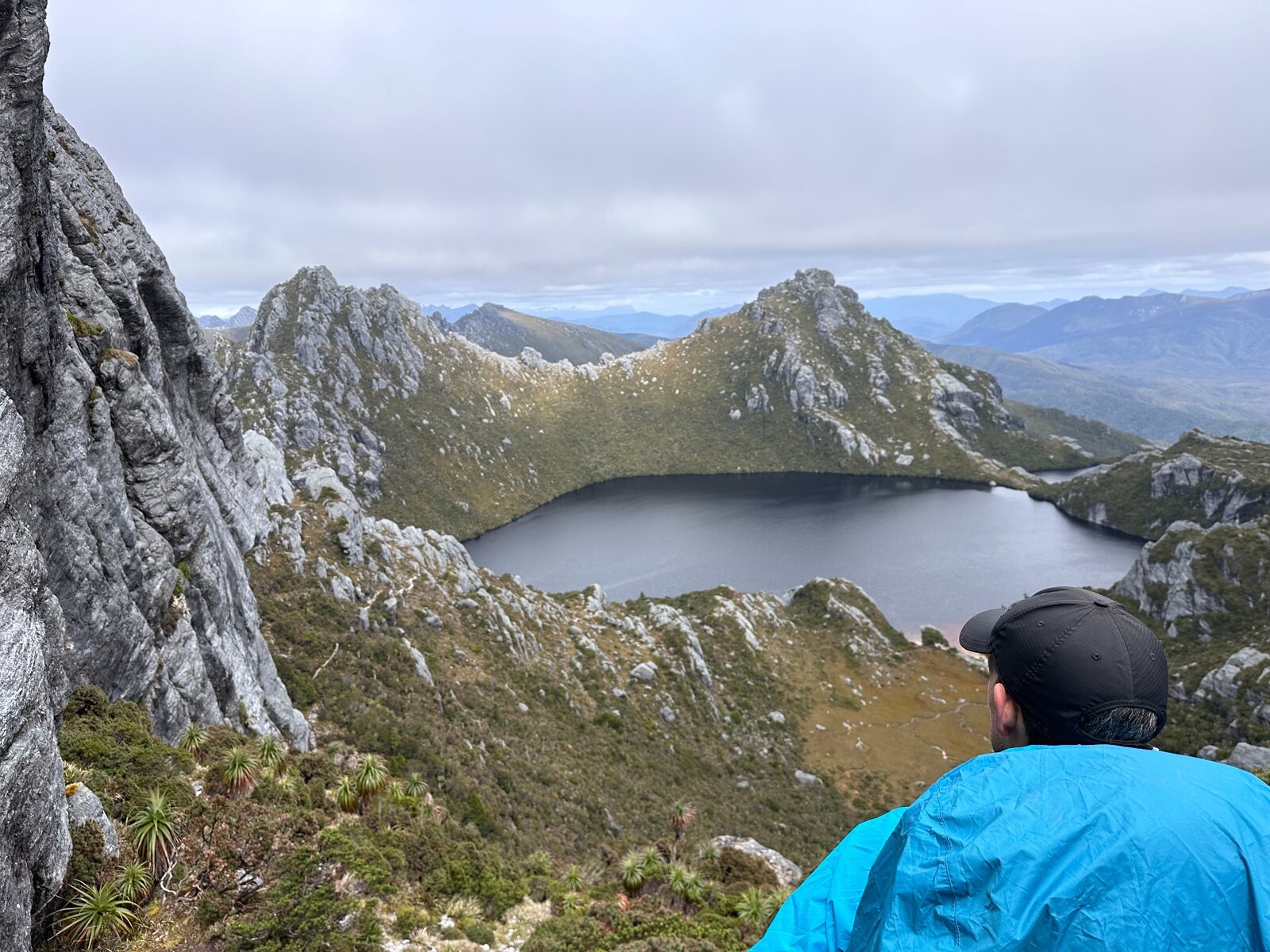 Looking across a mountain ridge