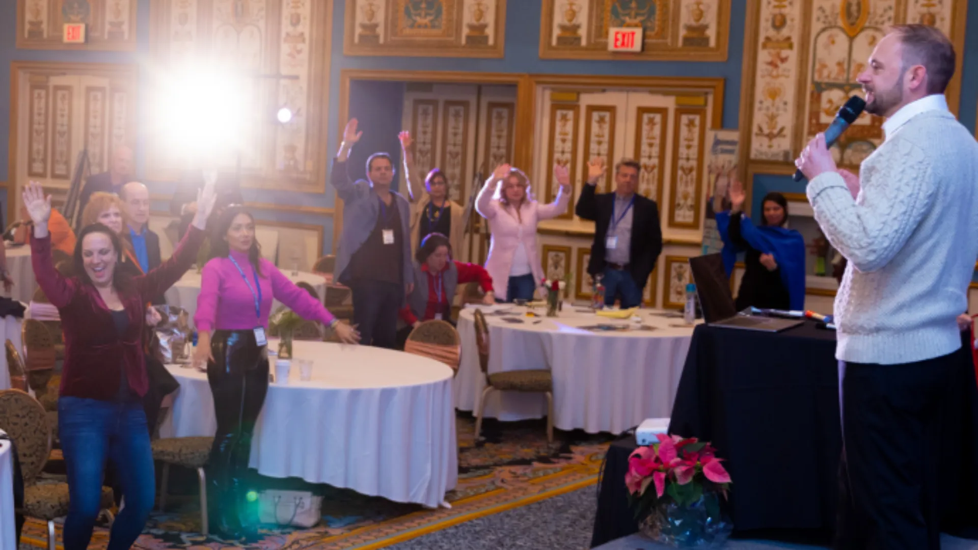 Baz Porter speaking on stage