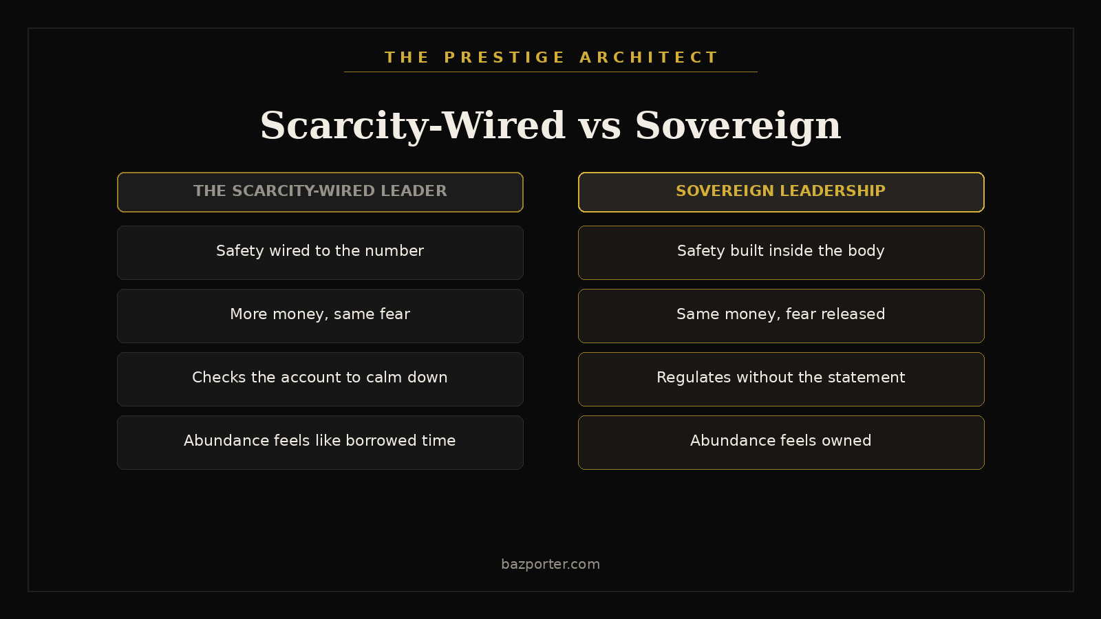 Comparing the scarcity-wired leader to Sovereign Leadership - Systems architecture shift