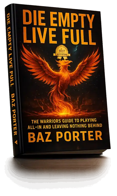 Cover of Die Empty Live Full by Baz Porter: a phoenix with wings spread above the title
