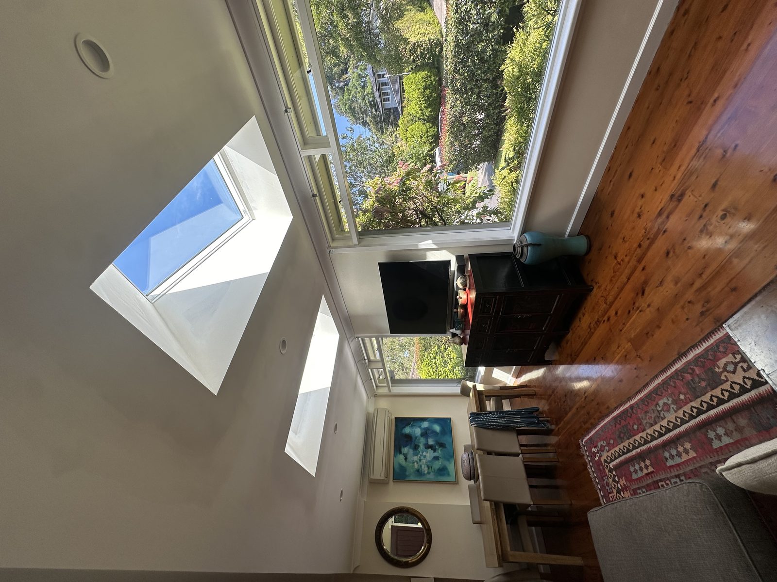 Living room skylights with garden outlook