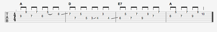Connecting I IV V in A using 6ths